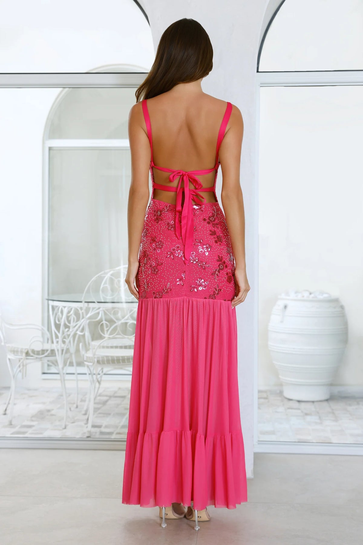 Champagne Secrets Embellished Maxi Dress Pink