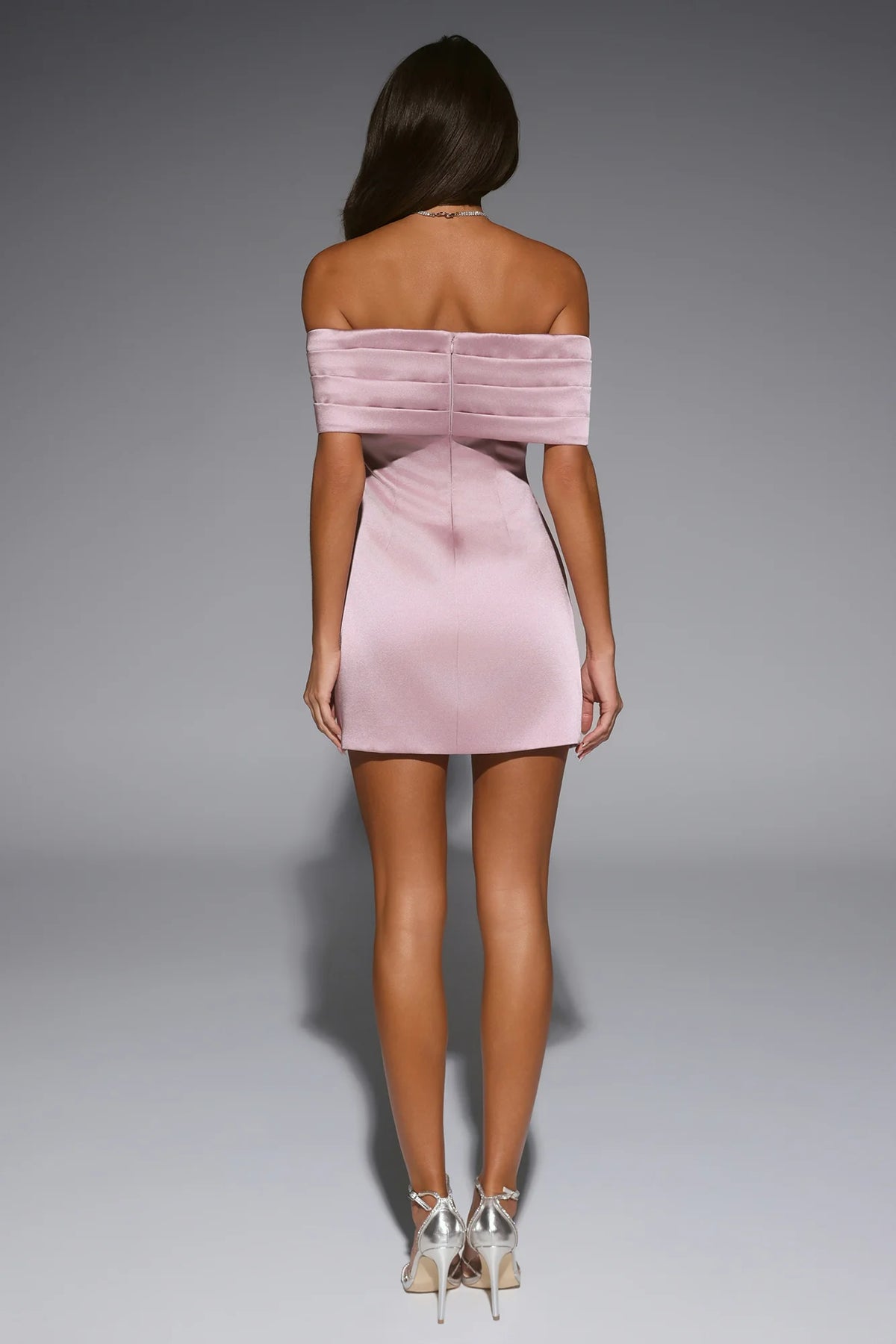 Fancy Night Out Off Shoulder Satin Mini Dress Rose