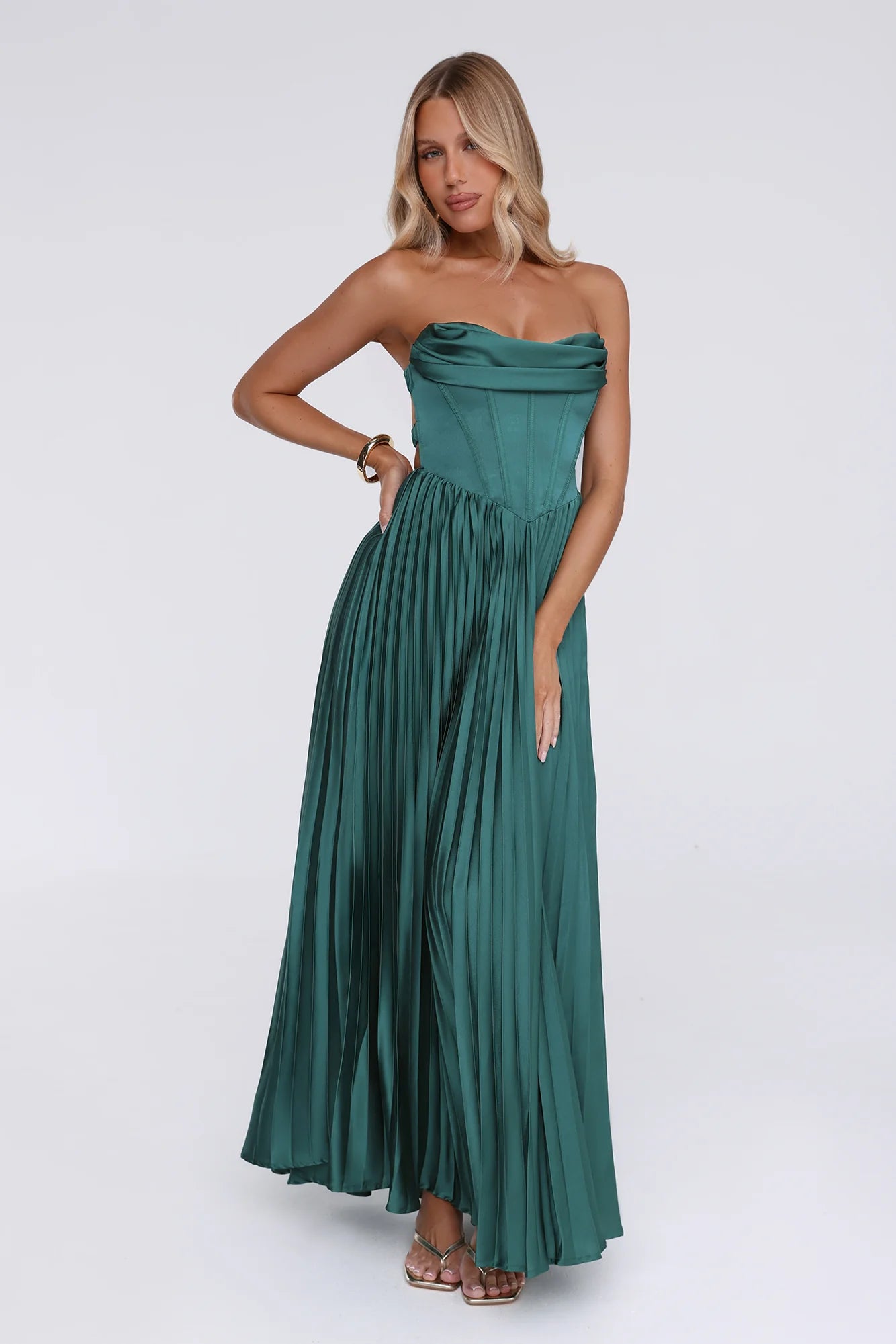 Starlit Kiss Satin Maxi Dress Green