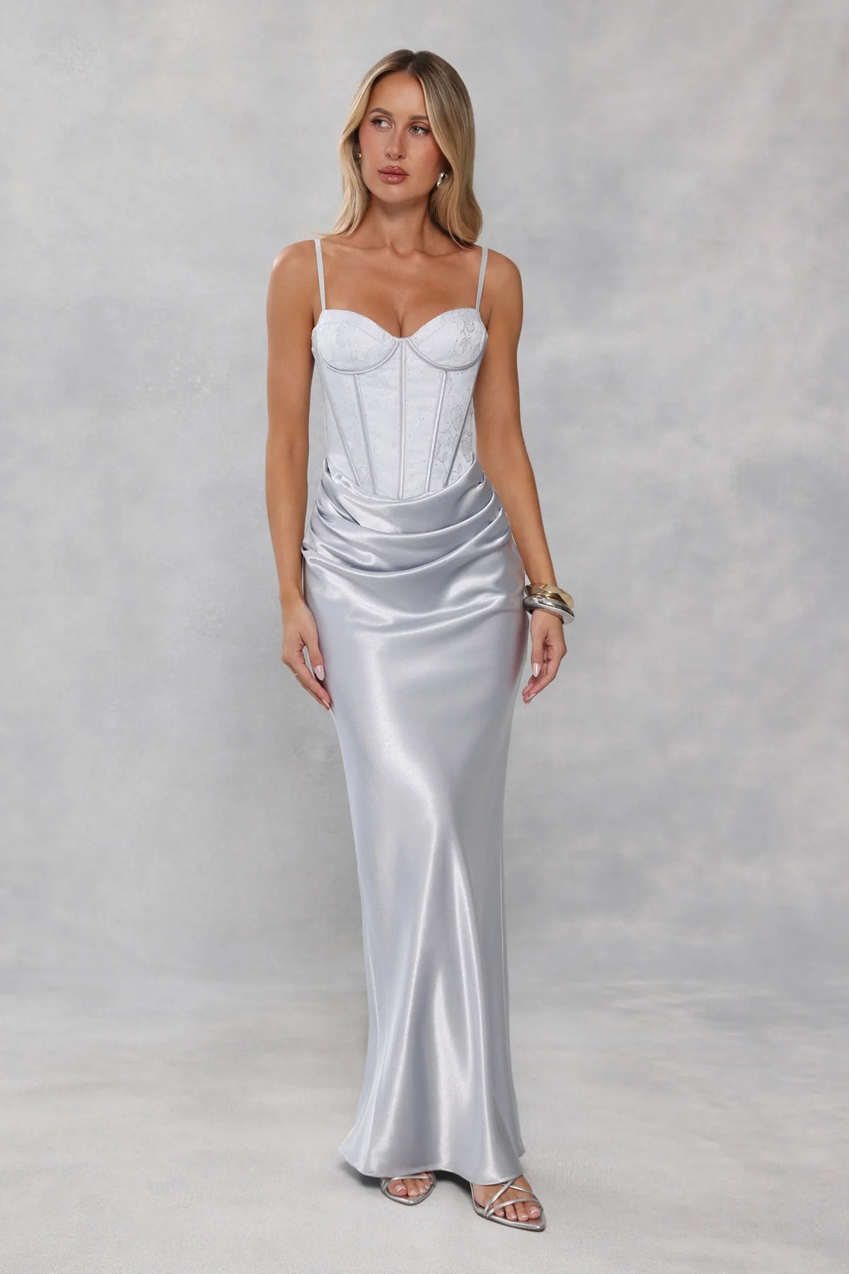 Shimmering Horizon Satin Maxi Dress Blue
