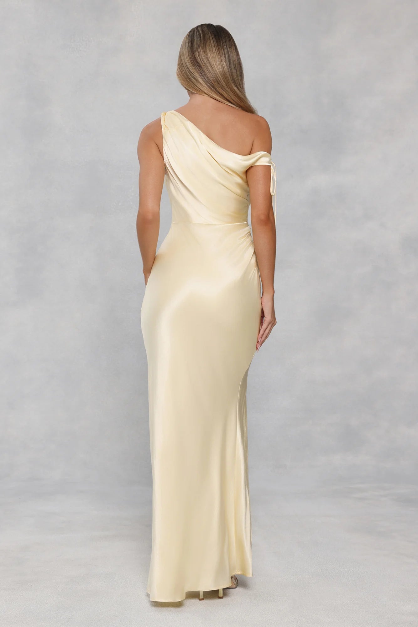 The Clover Off Shoulder Satin Maxi Dress Yellow