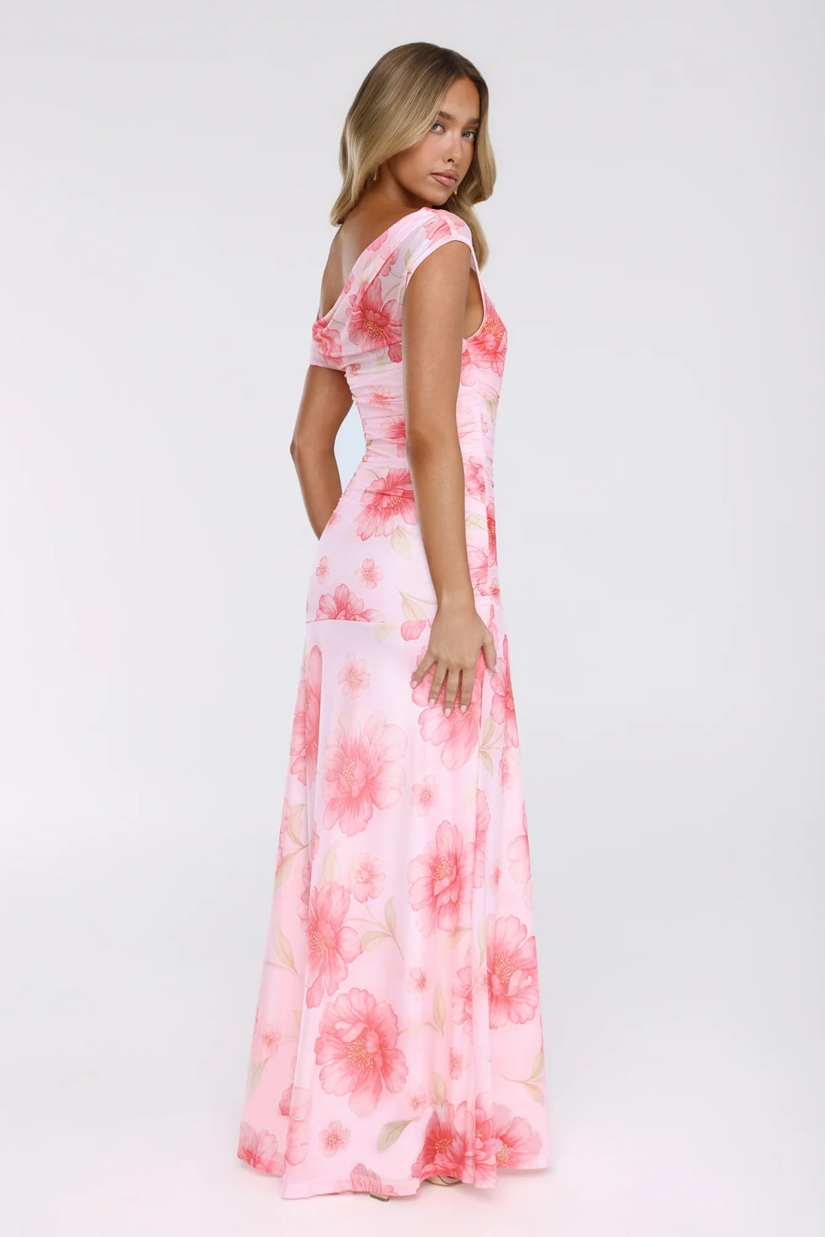 Florals Like You Off Shoulder Mesh Maxi Dress Pink