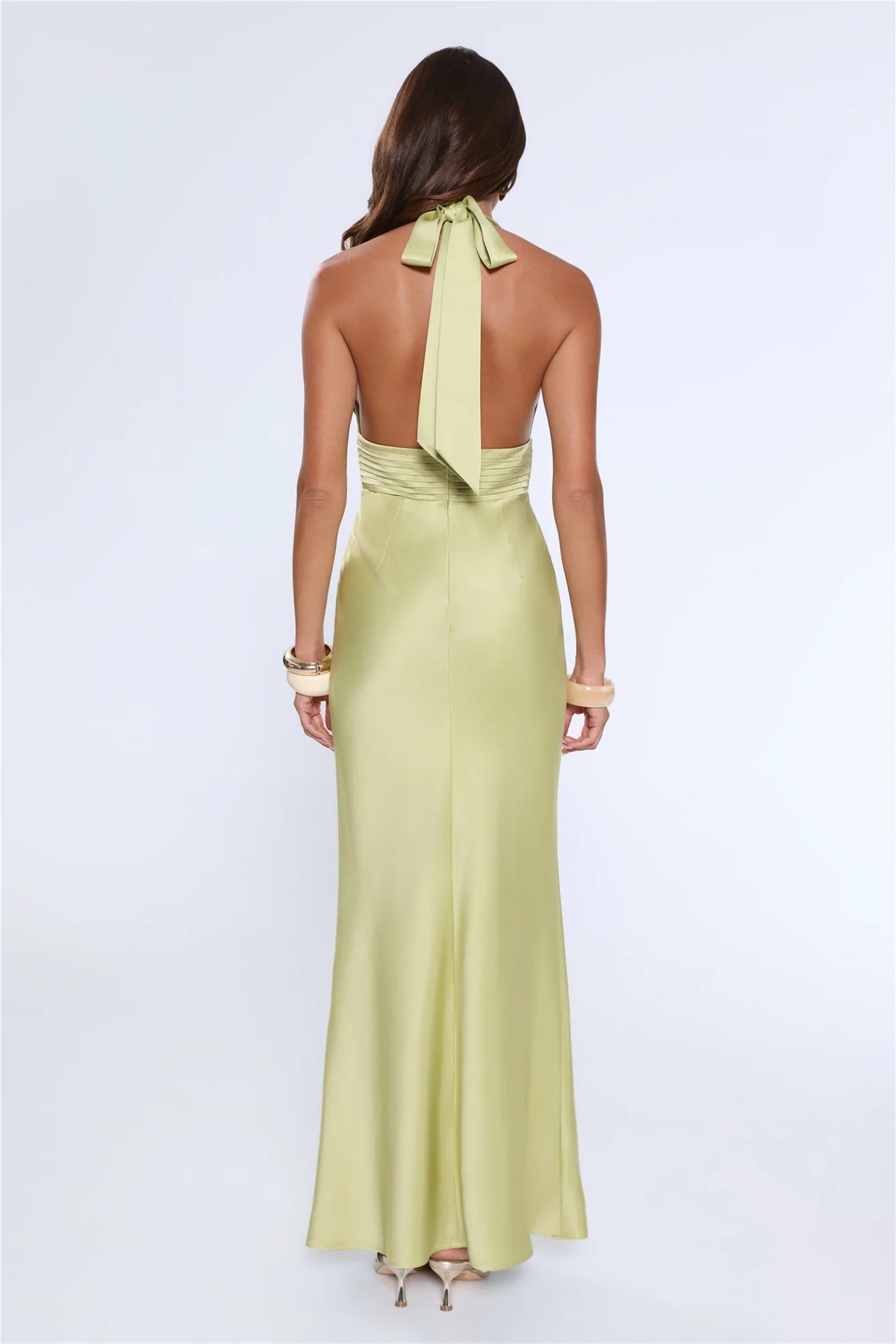 The Evening Standard Halter Satin Maxi Dress Green