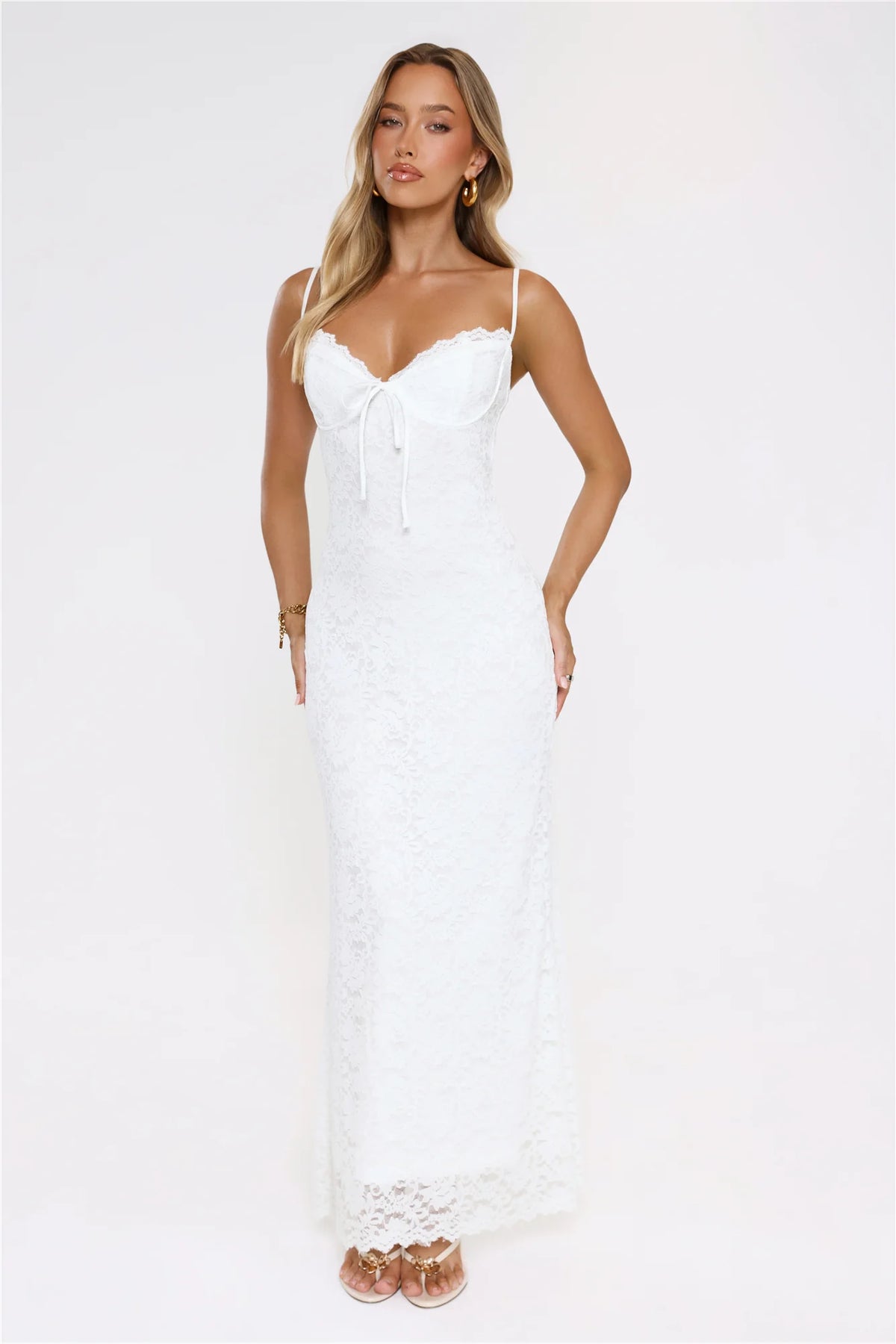 Moonlit Veil Lace Maxi Dress White