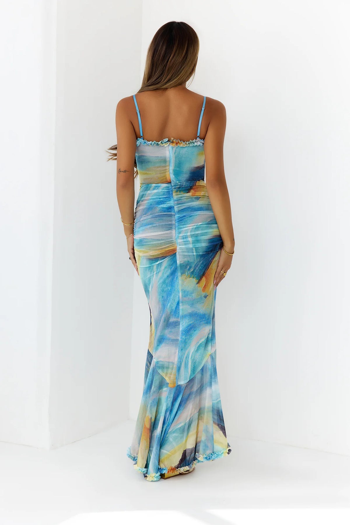 Abstract Swirl Maxi Dress Blue
