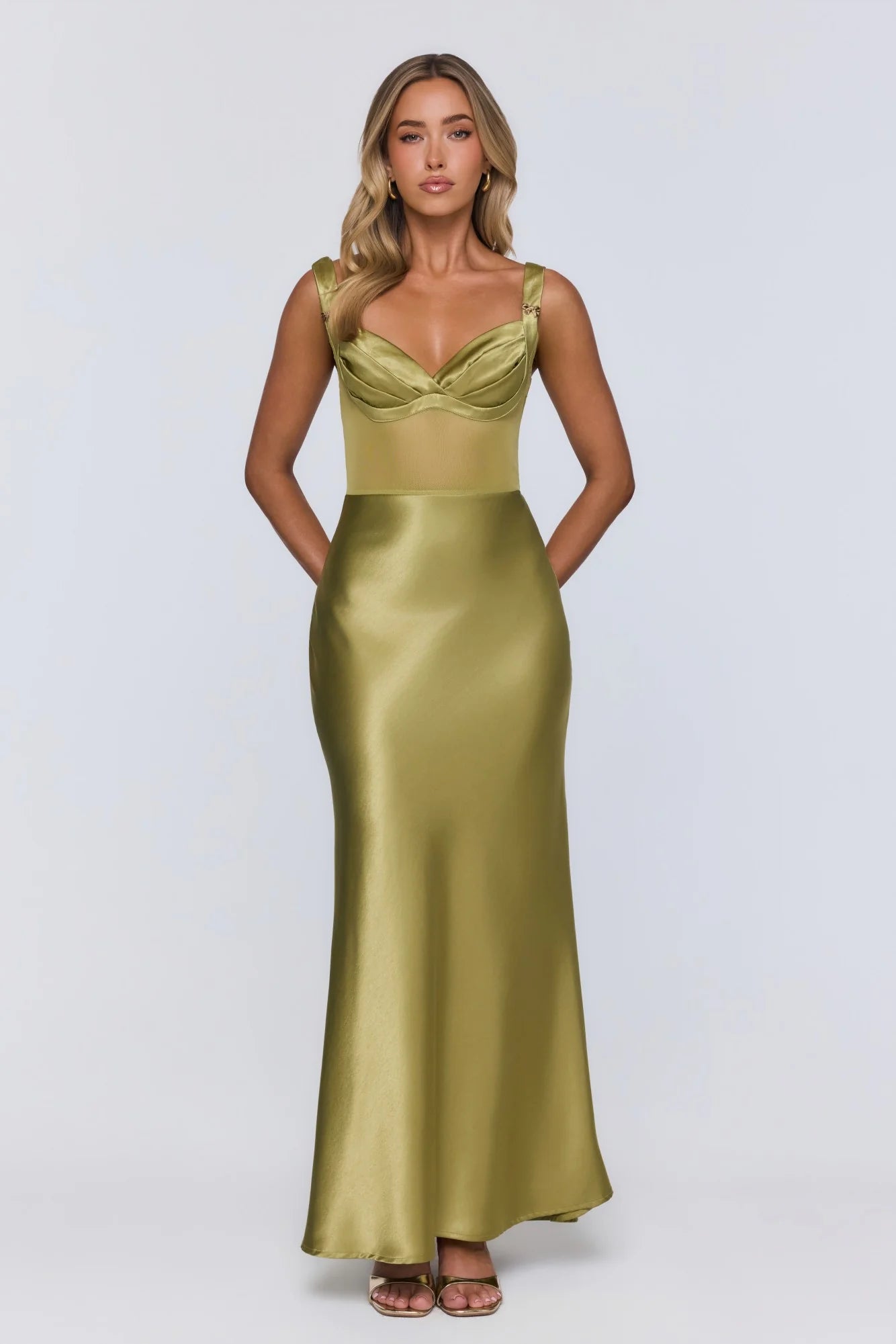 Silk Presence Satin Maxi Dress Olive