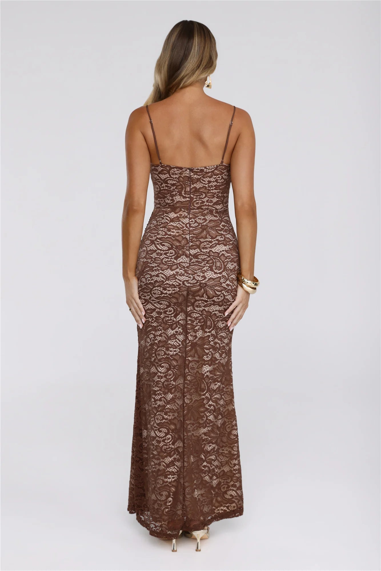 Pretty Clubhouse Lace Maxi Dress Brown