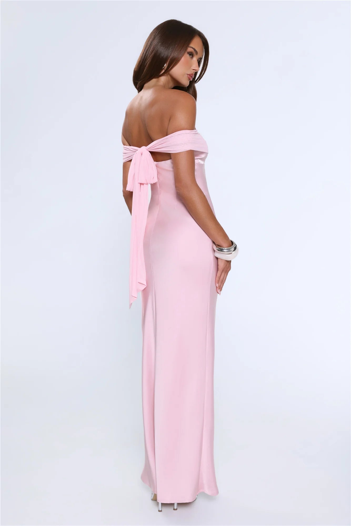 The Sophisticate Off Shoulder Maxi Dress Pink