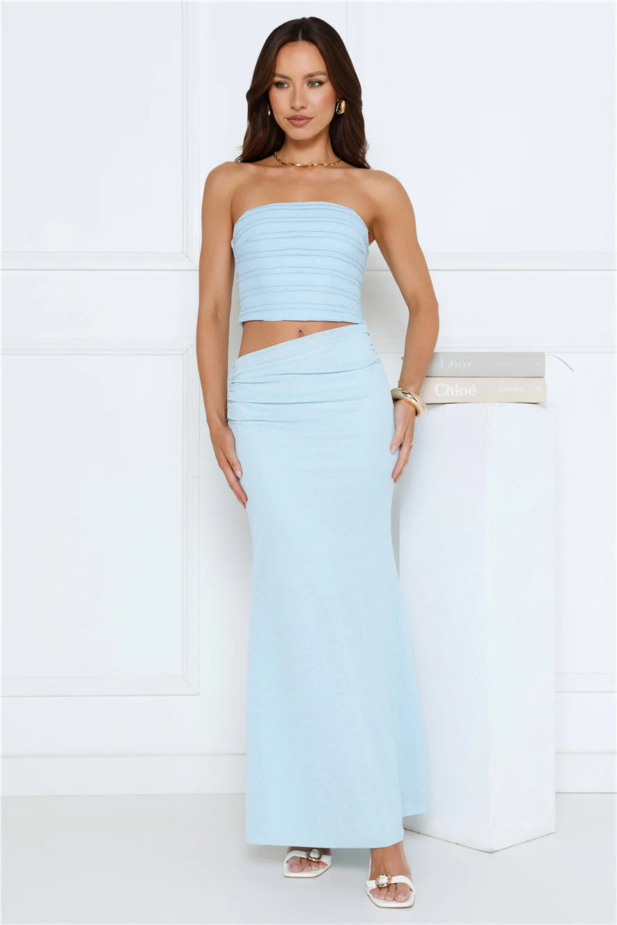 Babe Glow Strapless Maxi Dress Blue