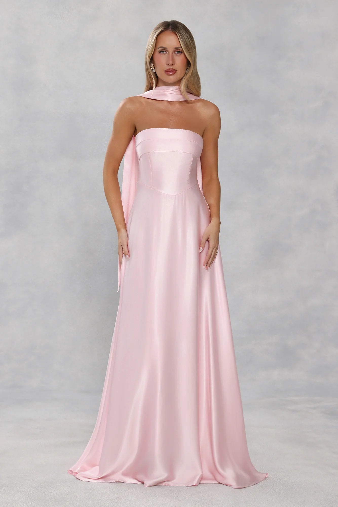 The Serina Strapless Satin Maxi Dress Light Pink