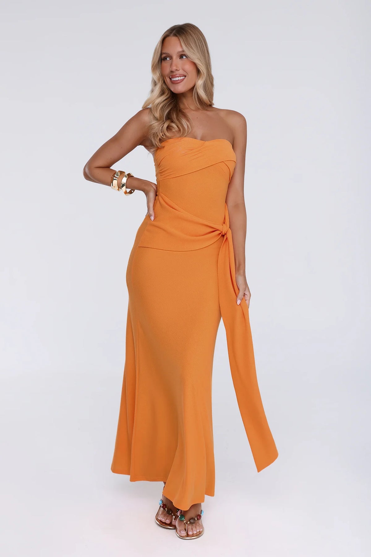 Starlit Rush Strapless Maxi Dress Orange