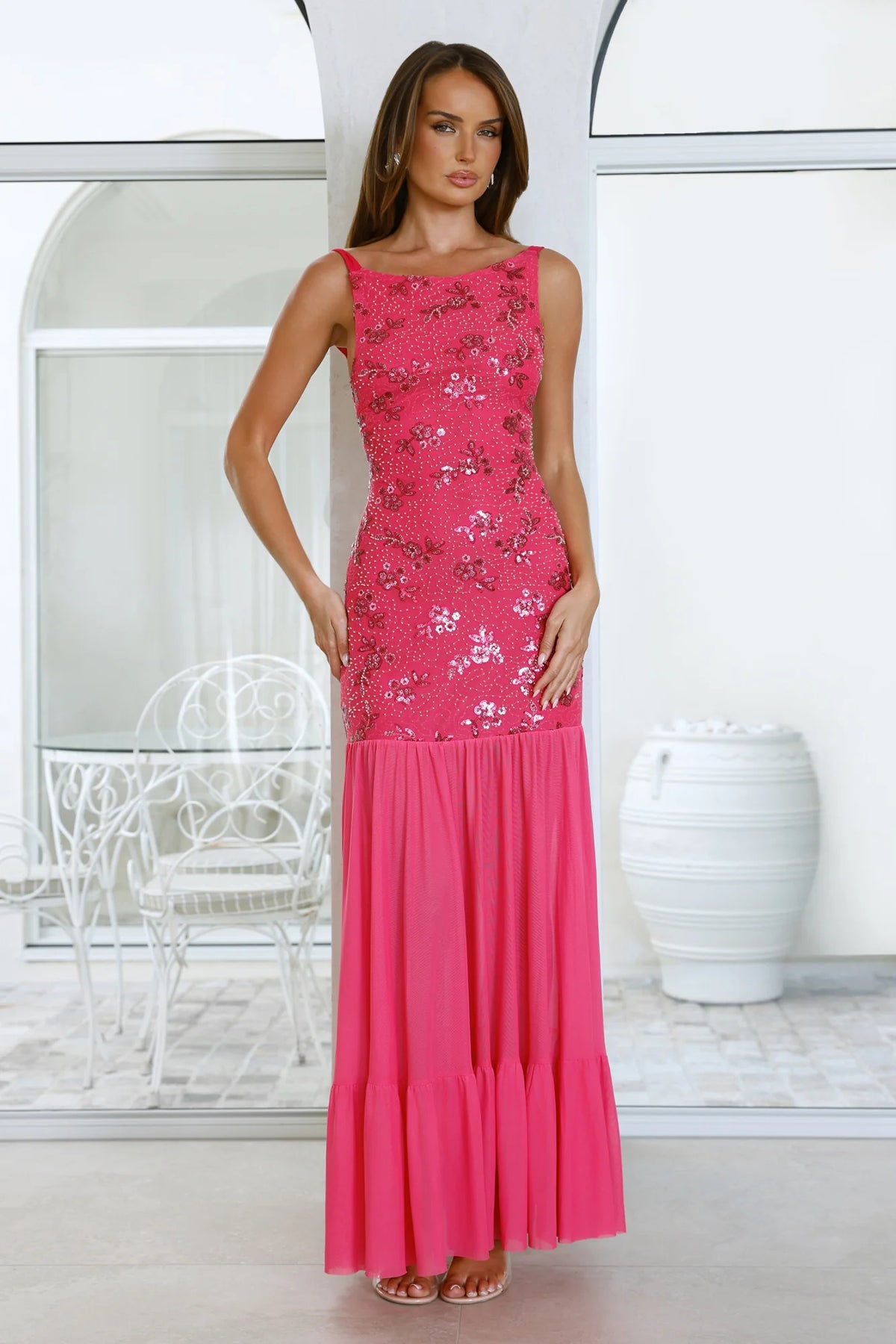 Champagne Secrets Embellished Maxi Dress Pink