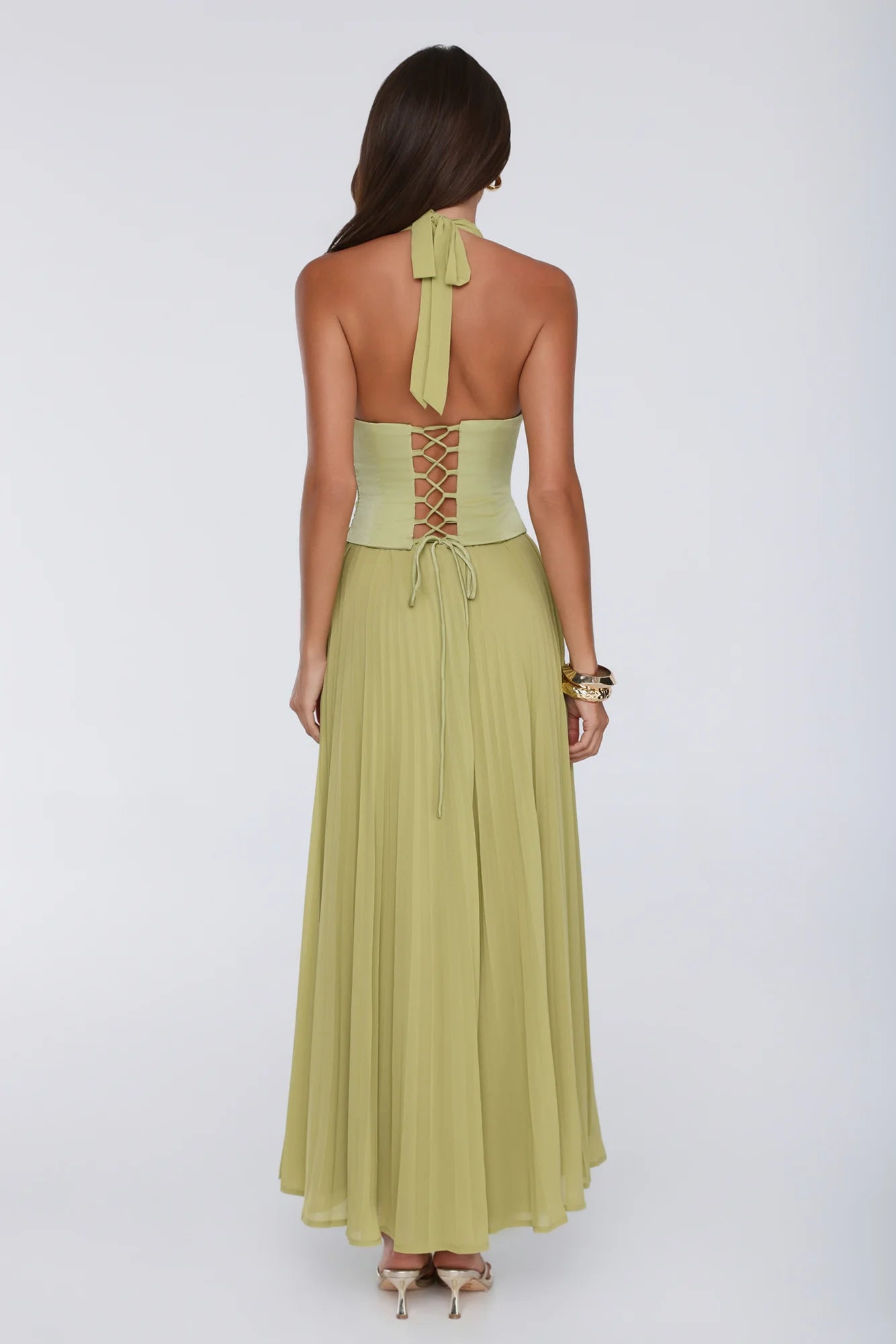 The Secret Waltz Halter Maxi Dress Lime