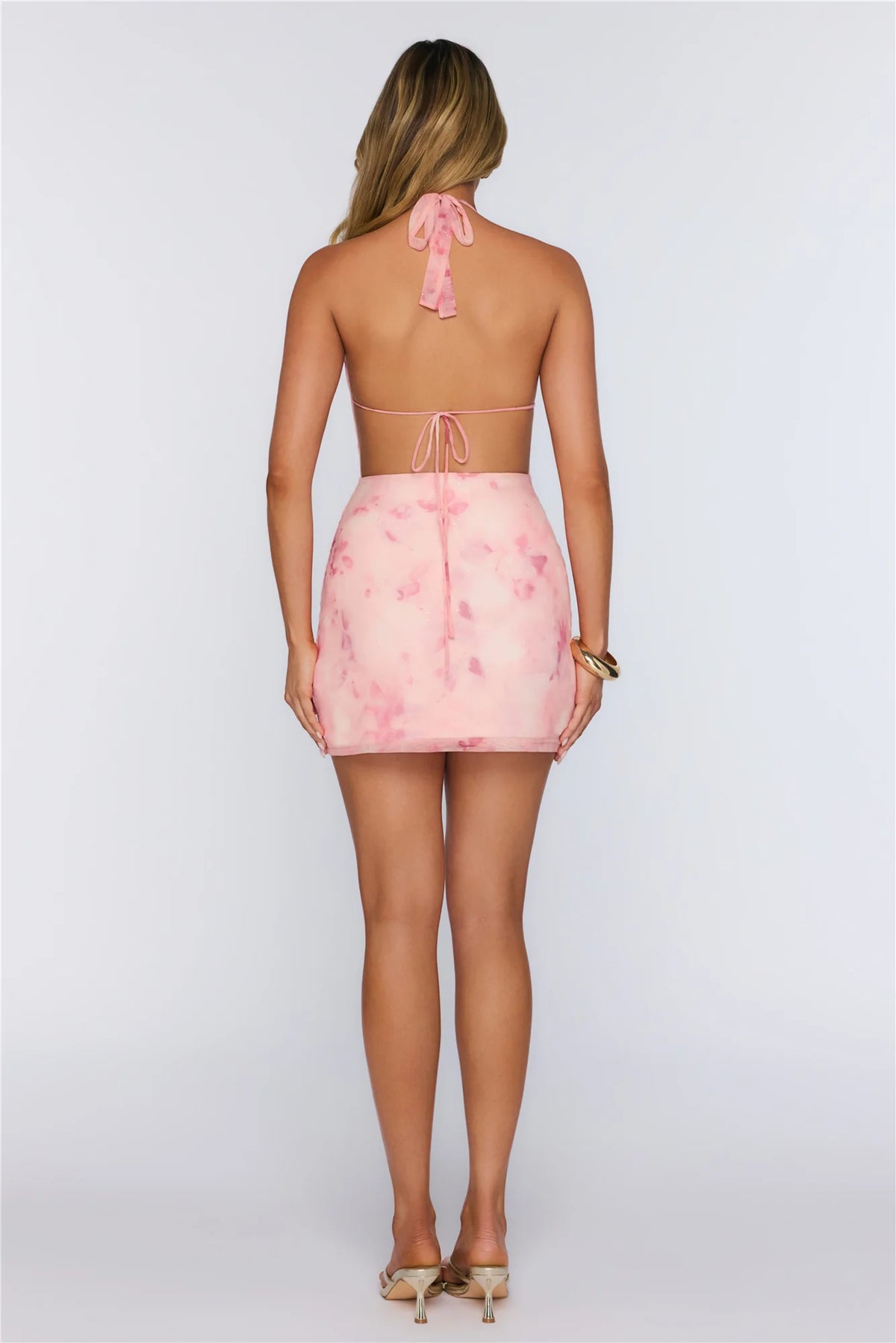 Alluring Tie Dye Halter Mini Dress Pink