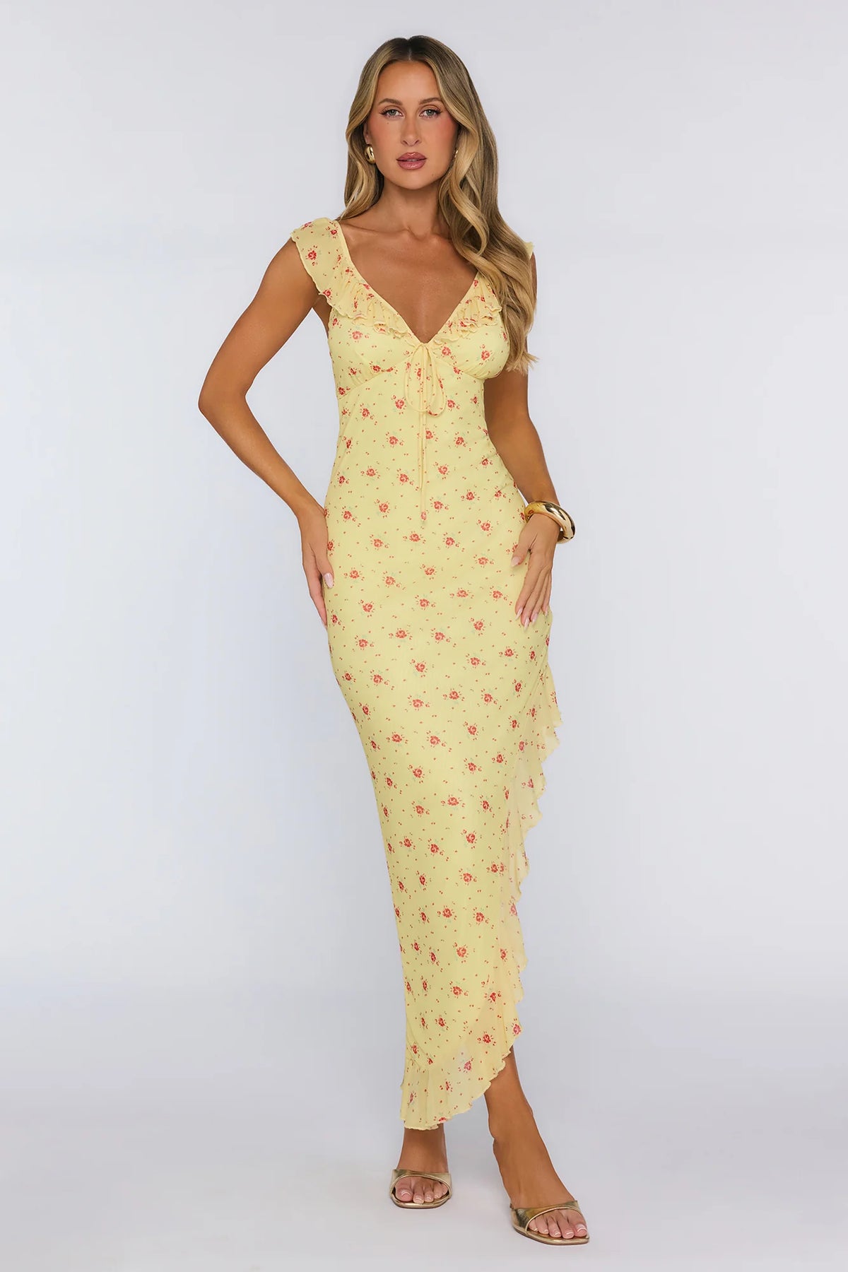 Polished Intentions Mesh Maxi Dress Yellow