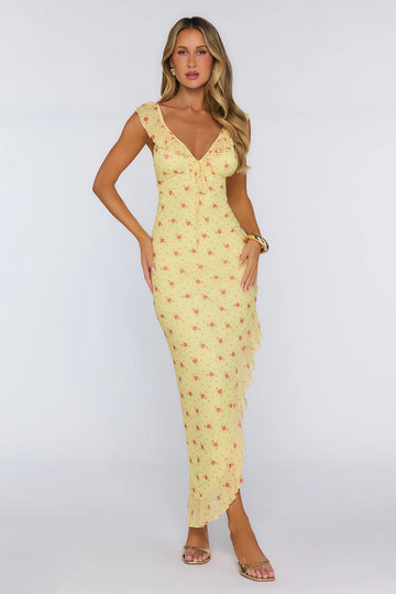 Polished Intentions Mesh Maxi Dress Yellow