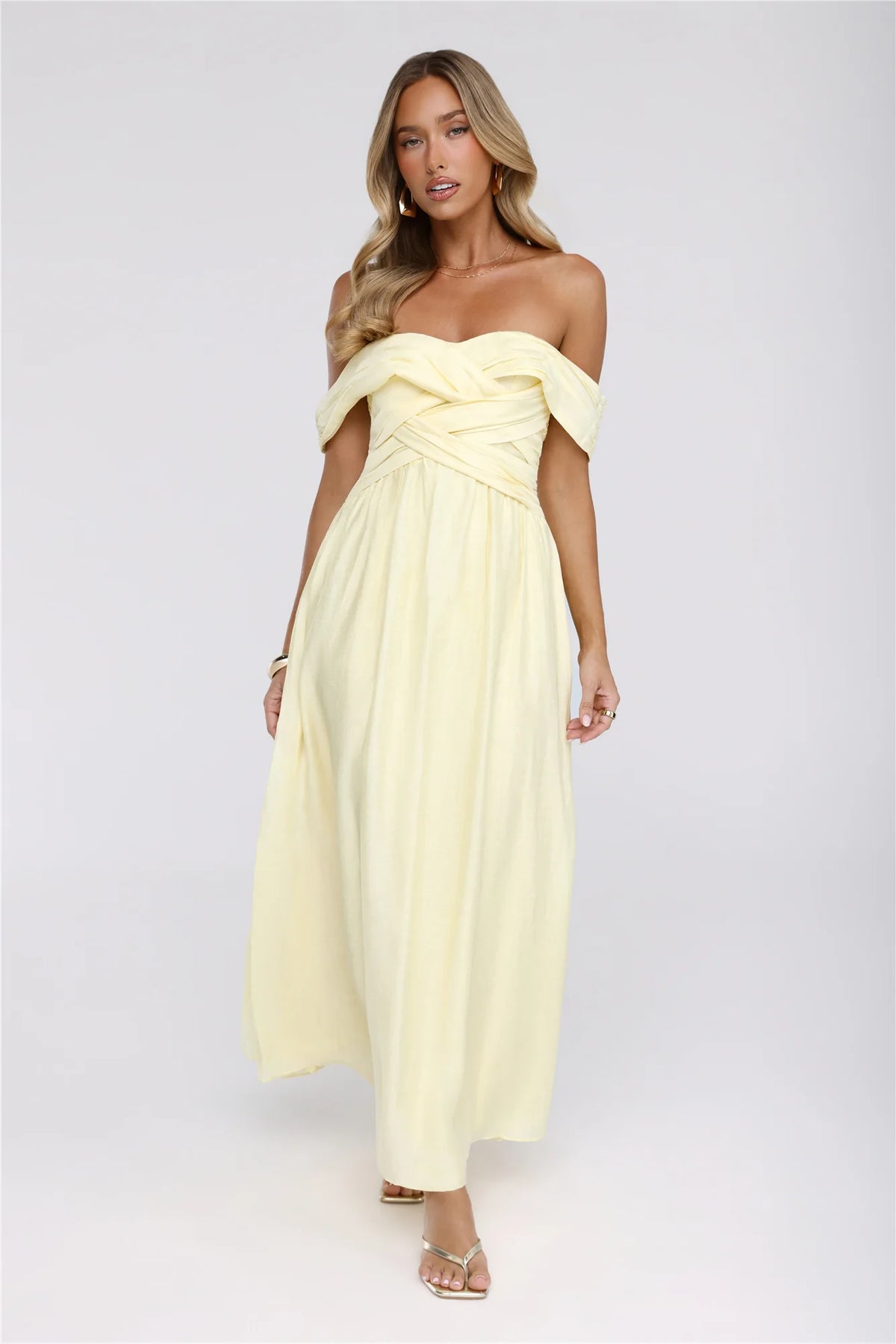 Sand Twirl Off Shoulder Maxi Dress Yellow