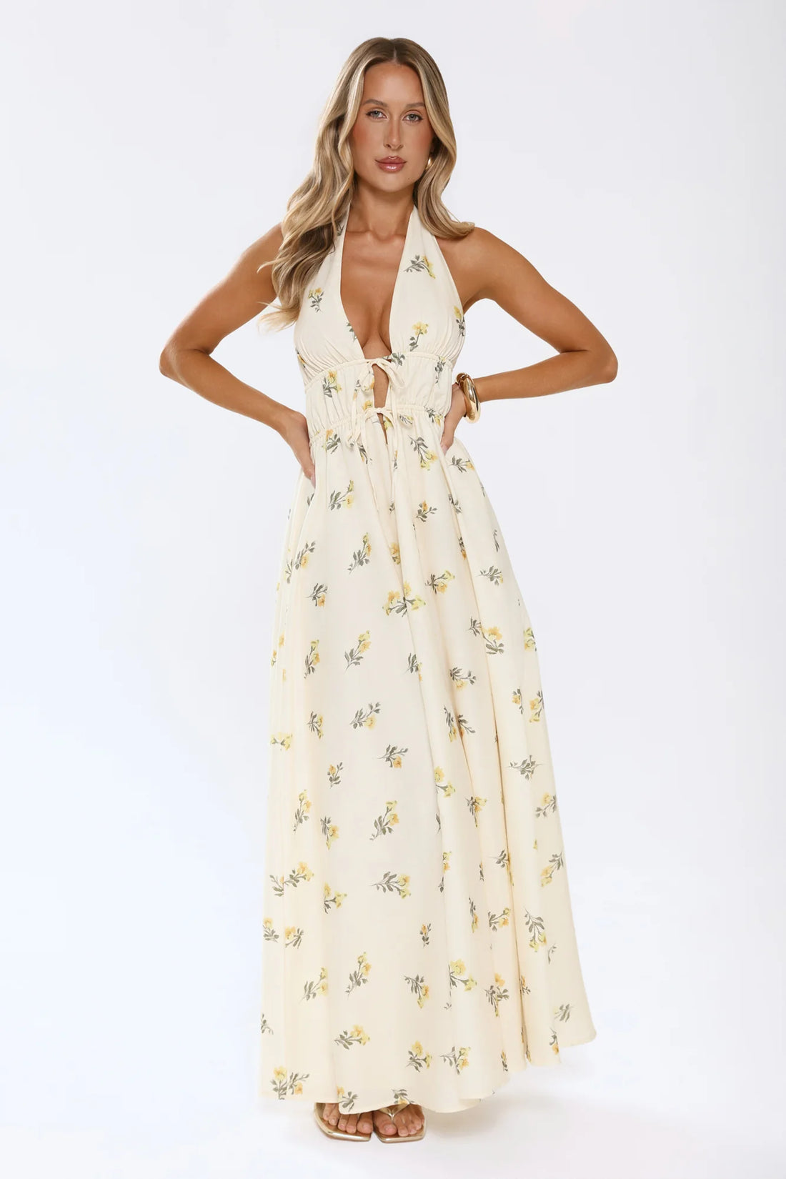 Sweet Reverie Halter Maxi Dress Yellow