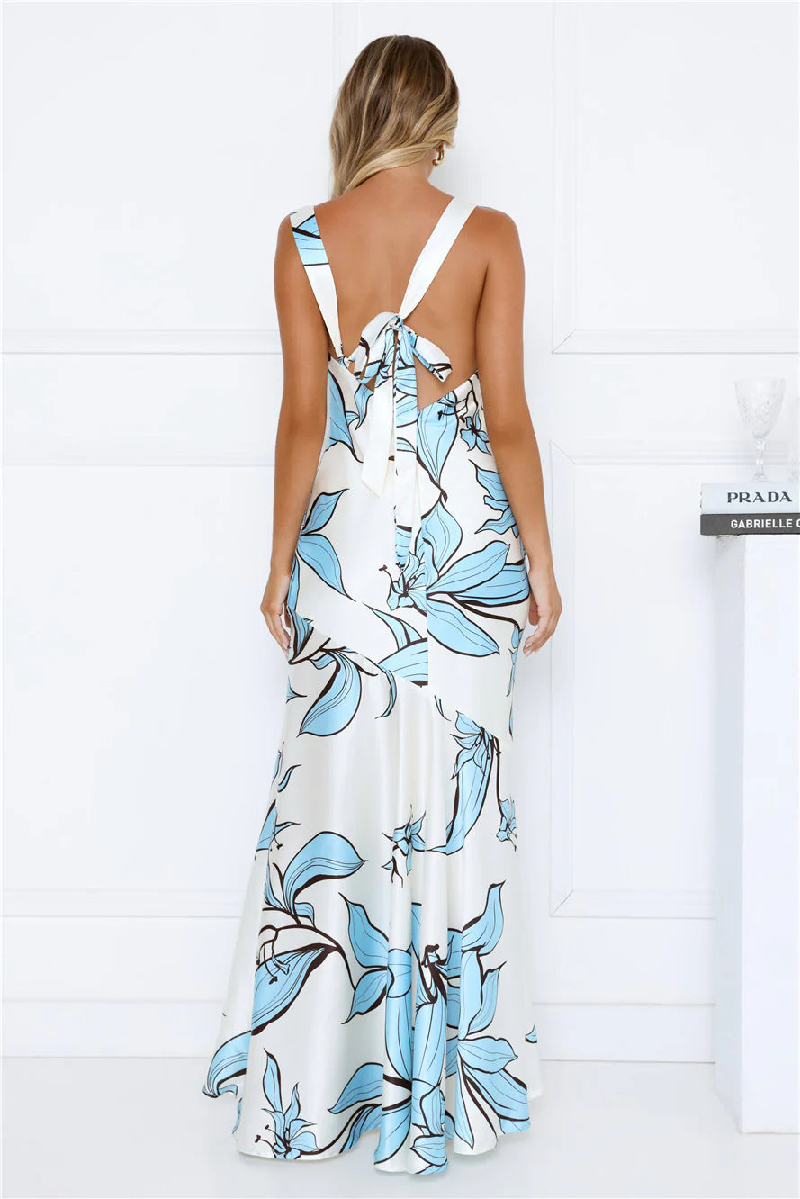 Beauty Untold Satin Maxi Dress Blue