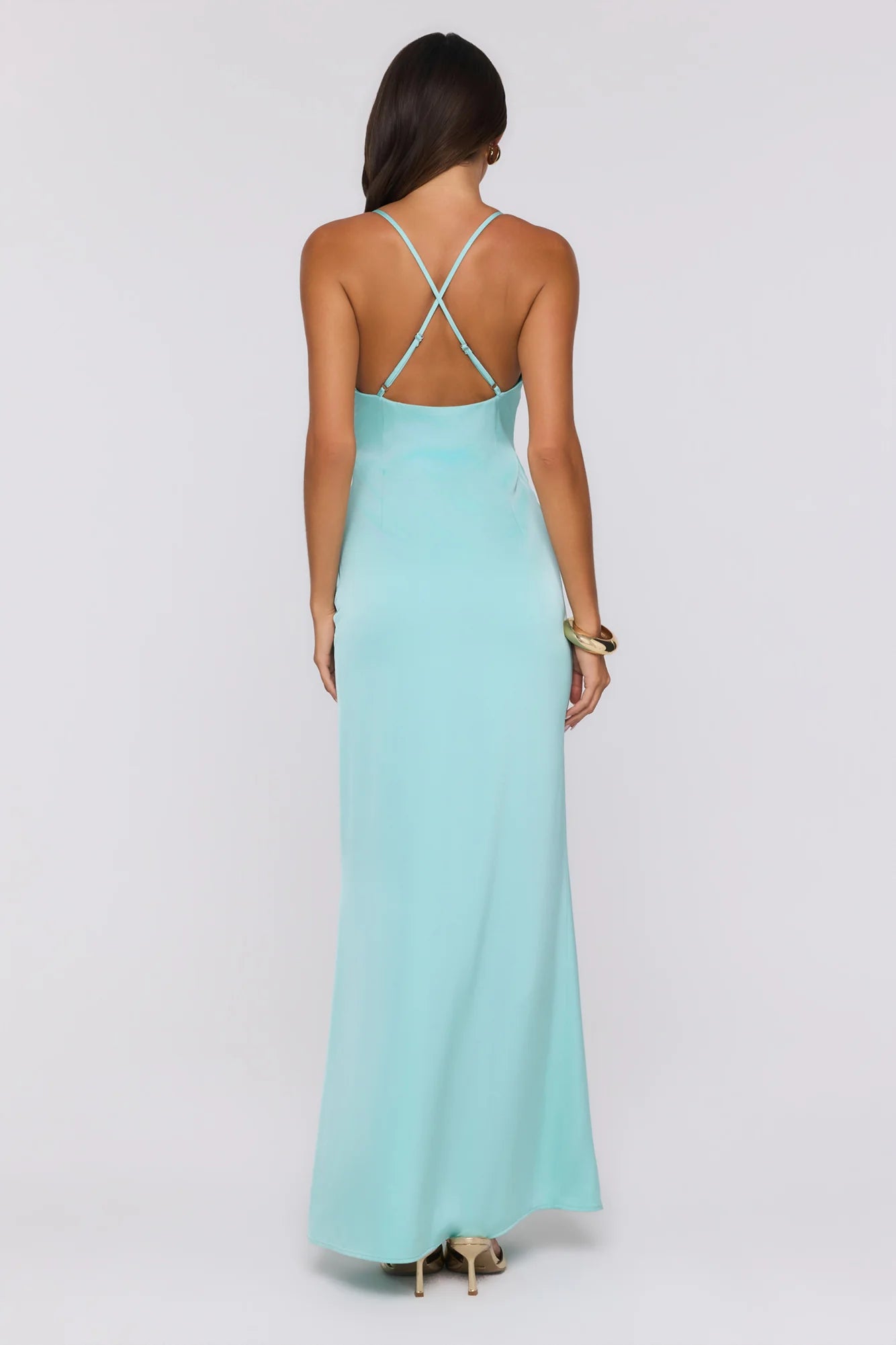 Ocean Haze Satin Maxi Dress Aqua