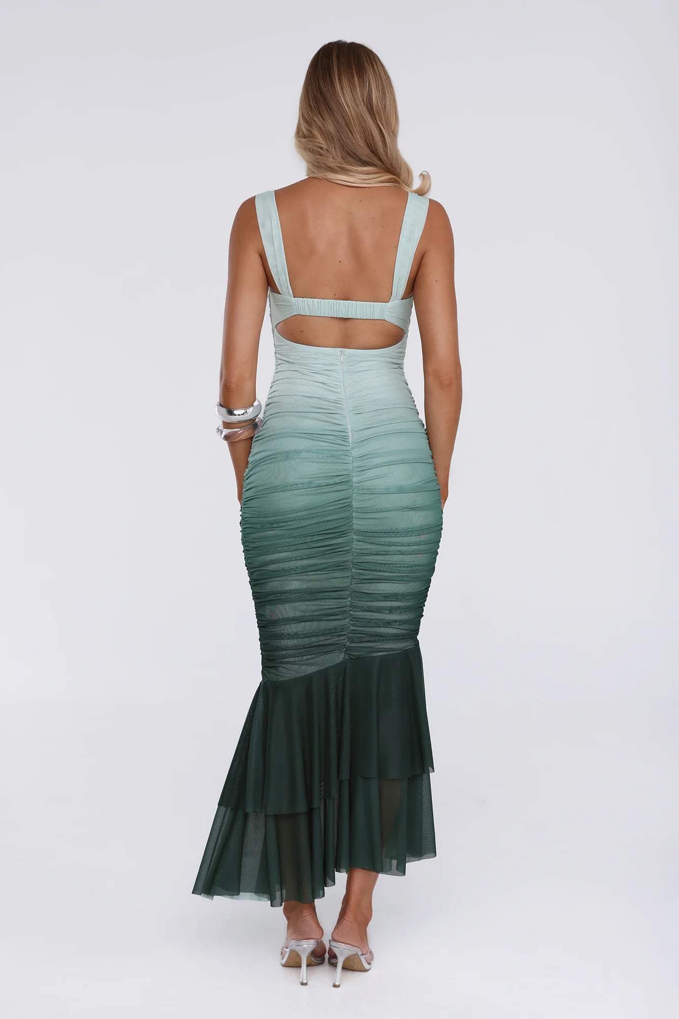 Shimmer Set Mesh Ombre Maxi Dress Green