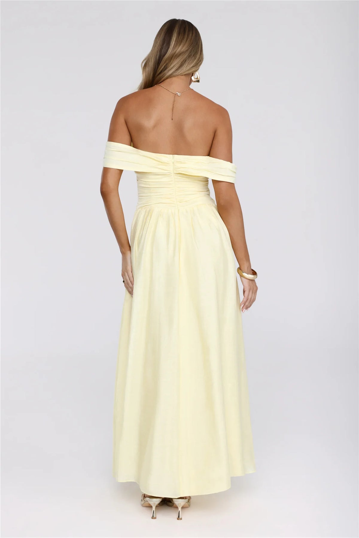 Sand Twirl Off Shoulder Maxi Dress Yellow