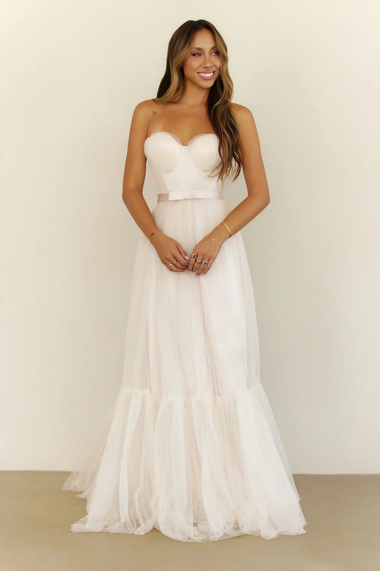 First Kiss Feeling Strapless Maxi Dress Cream