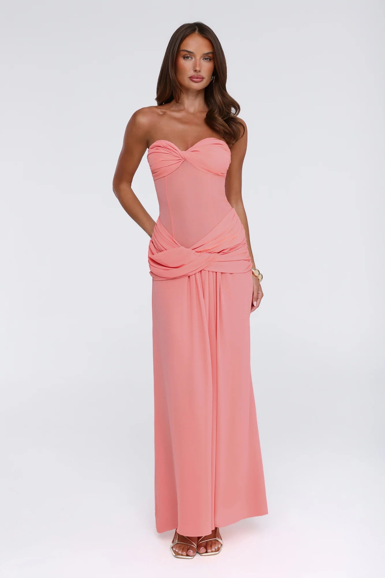 Evening Magnolia Strapless Maxi Dress Peach