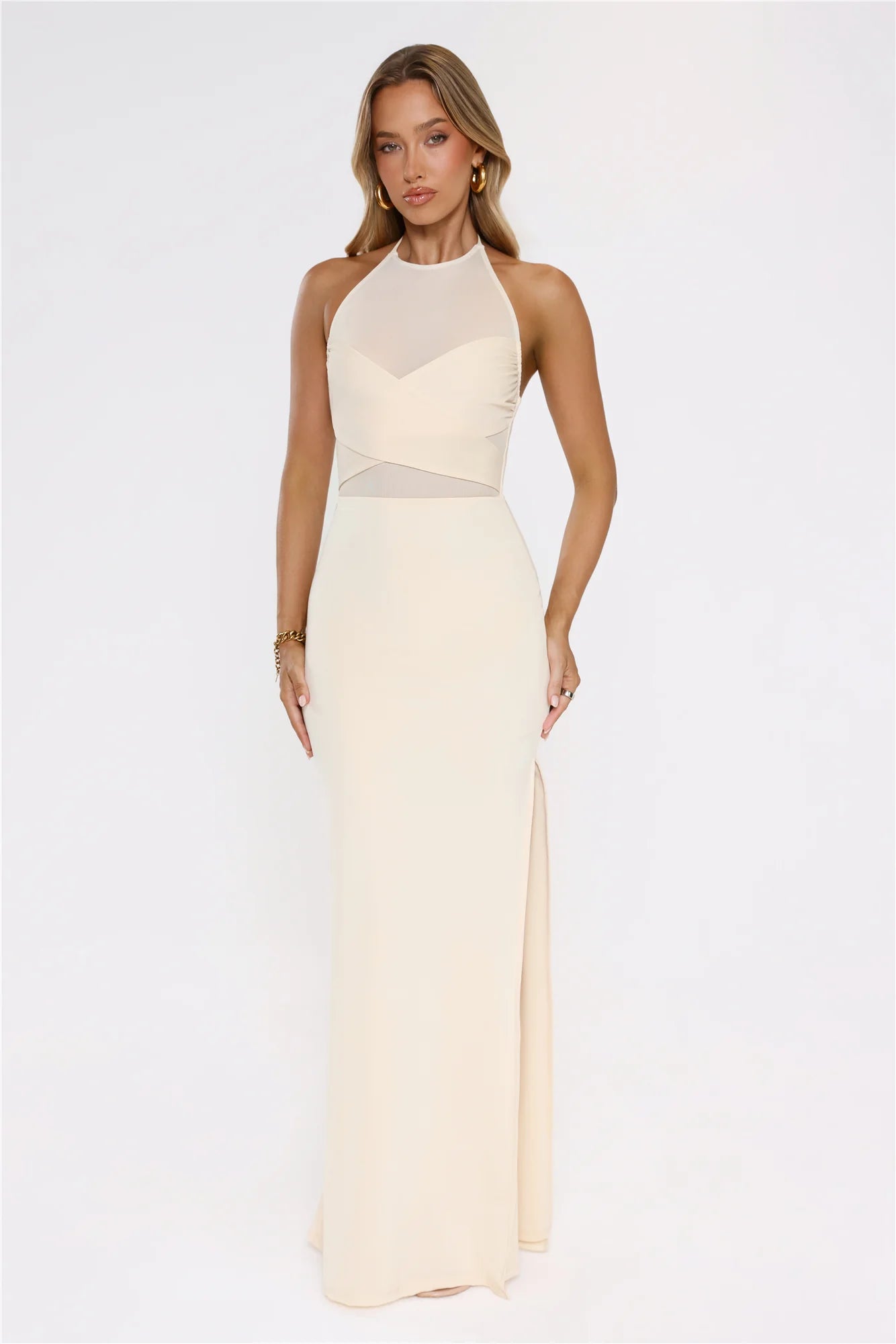 Candlelight Secrets Halter Maxi Dress Butter
