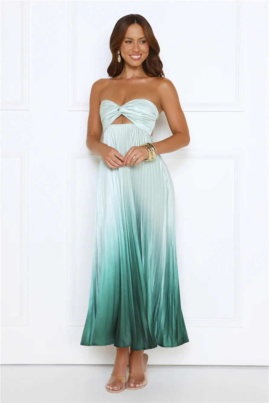 Midnight Radiance Strapless Satin Maxi Dress Sage