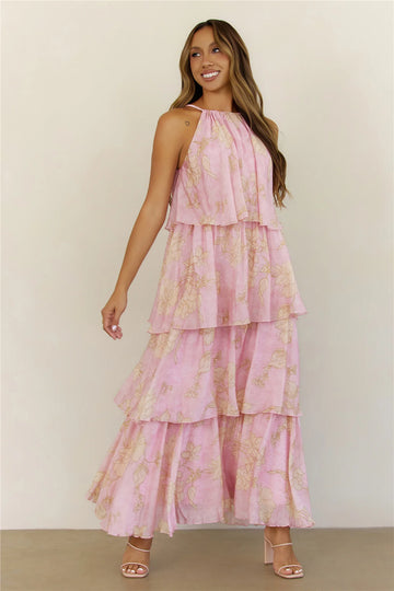 Dreamy Floral Tiered Maxi Dress Pink