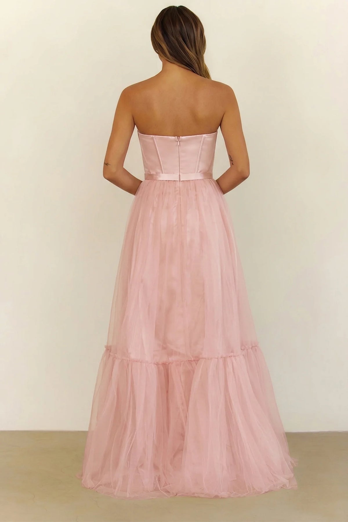 First Kiss Feeling Strapless Maxi Dress Pink