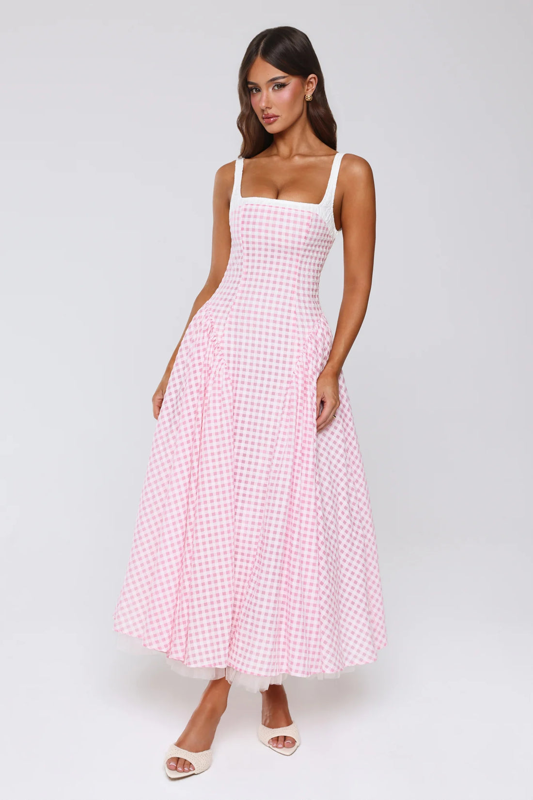Vintage Vows Gingham Maxi Dress Blush