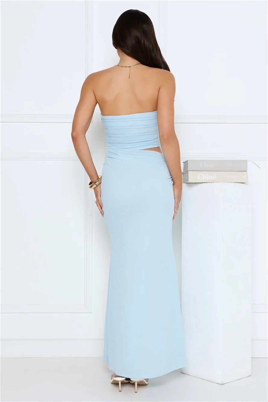 Babe Glow Strapless Maxi Dress Blue