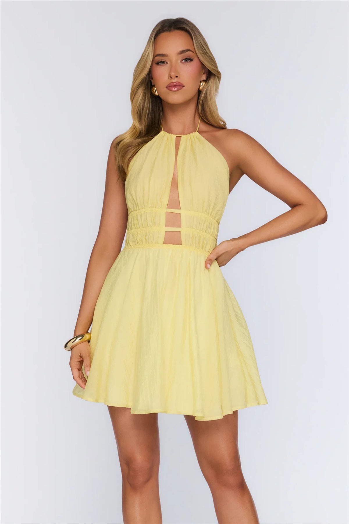 Designed With Love Halter Mini Dress Yellow