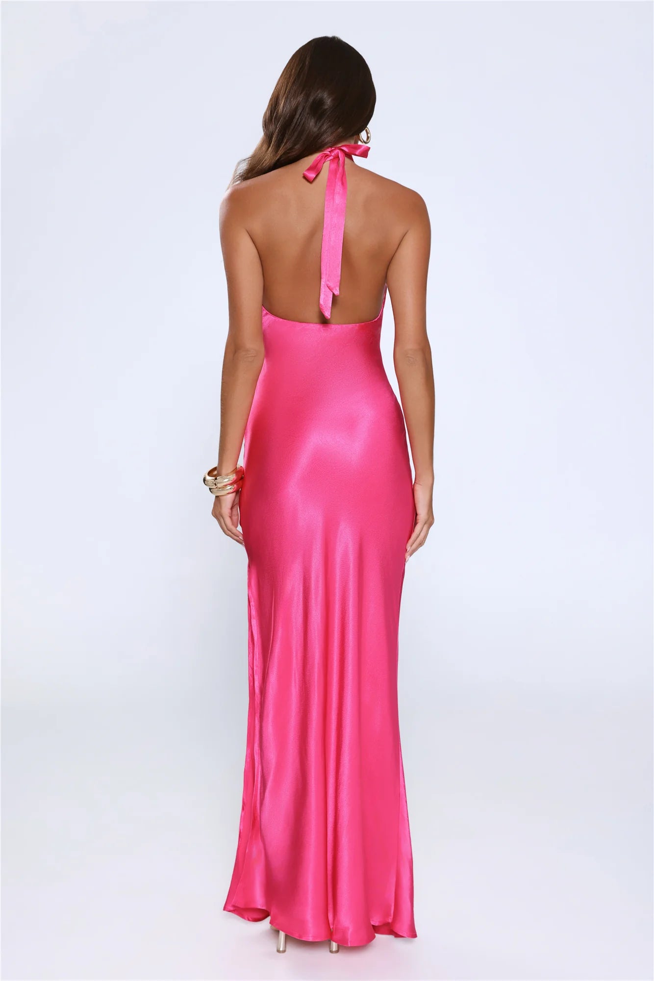 Rule Her World Halter Satin Maxi Dress Magenta