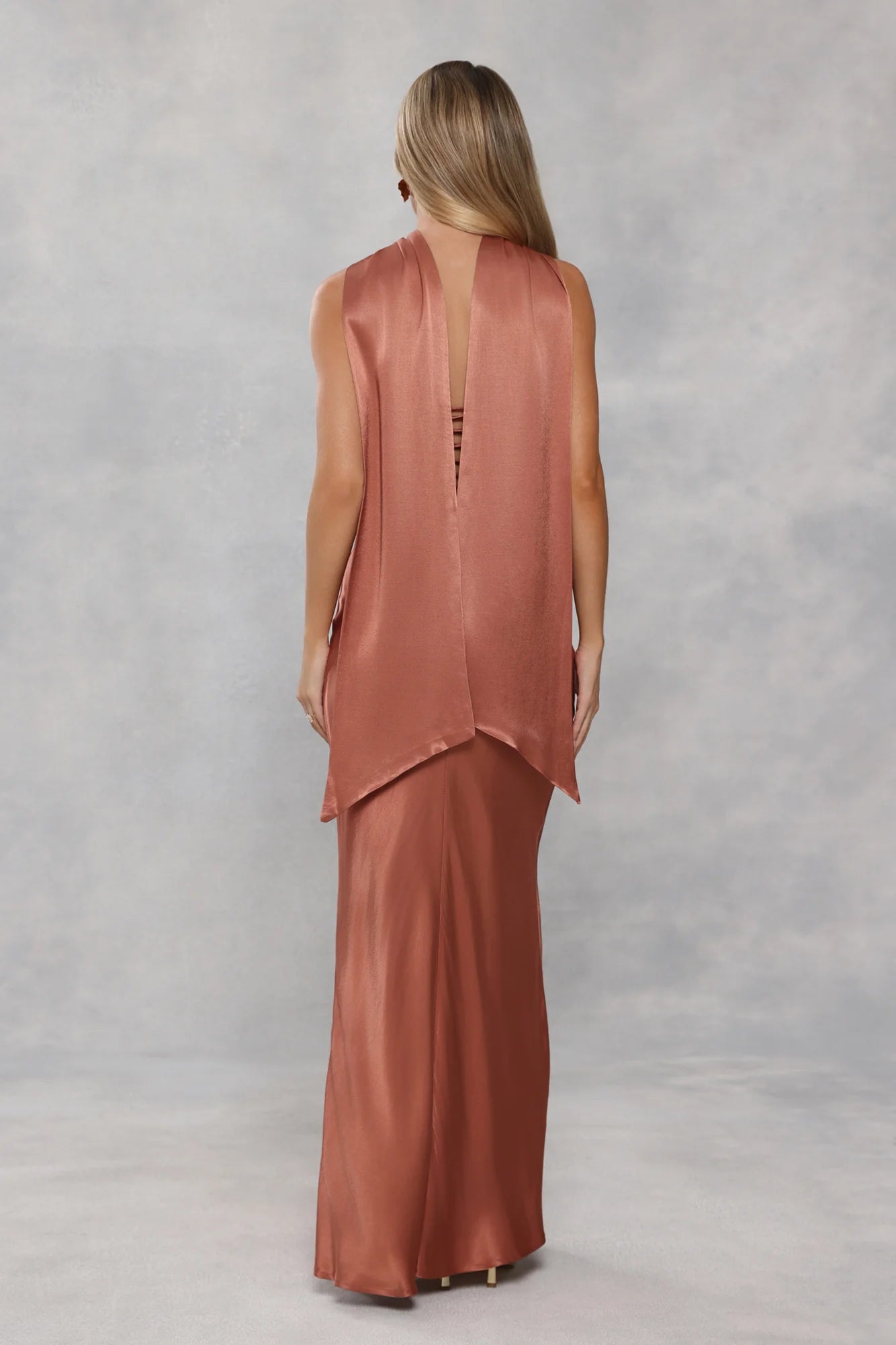 The Seraphina Strapless Satin Maxi Dress Bronze