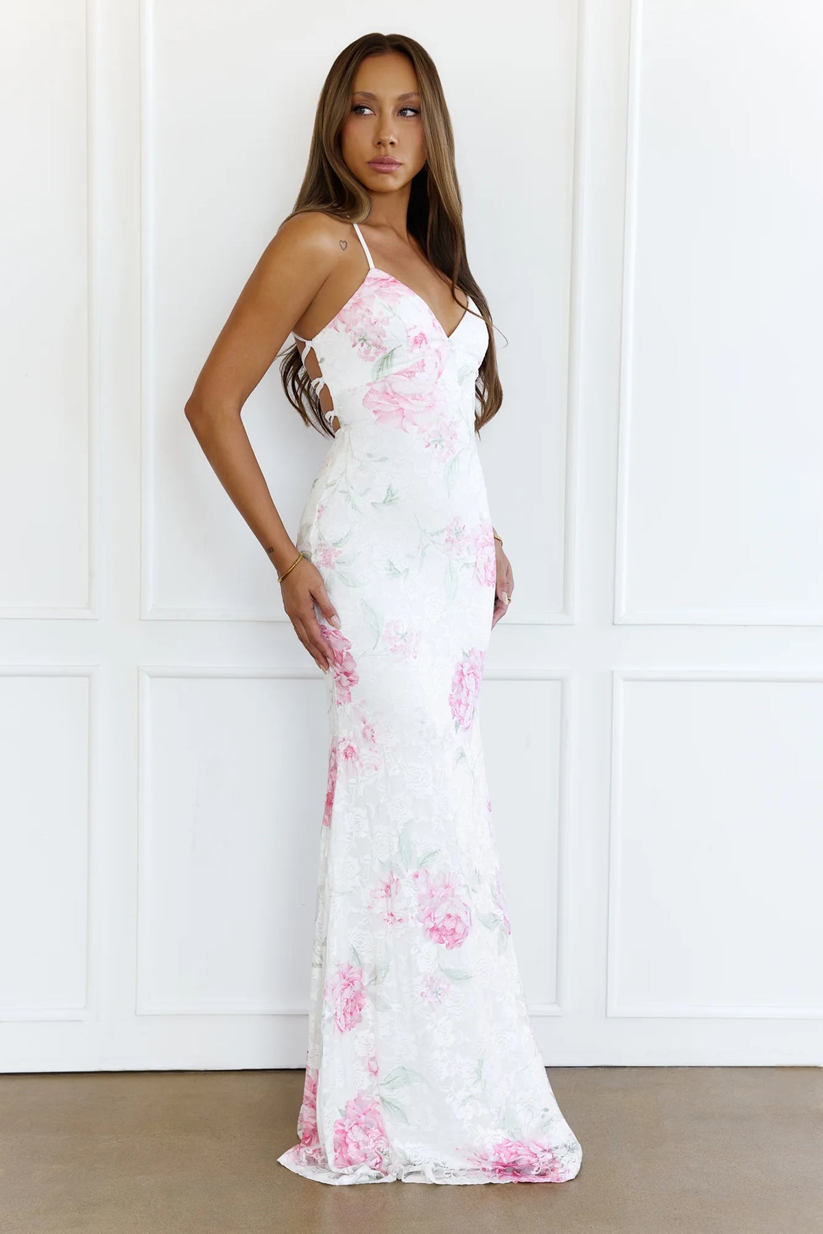 Romantic Floral Lace Maxi Dress White