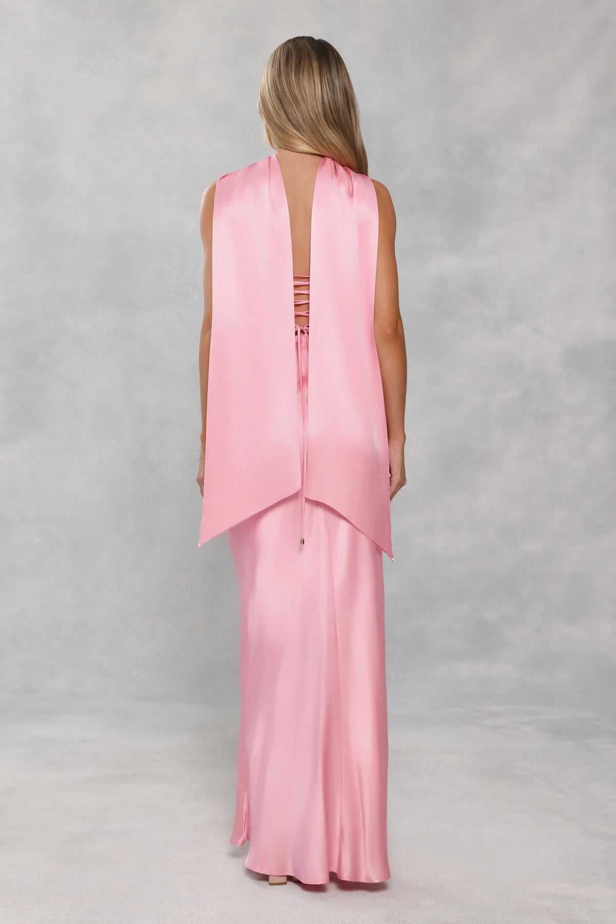 The Seraphina Strapless Satin Maxi Dress Candy Pink
