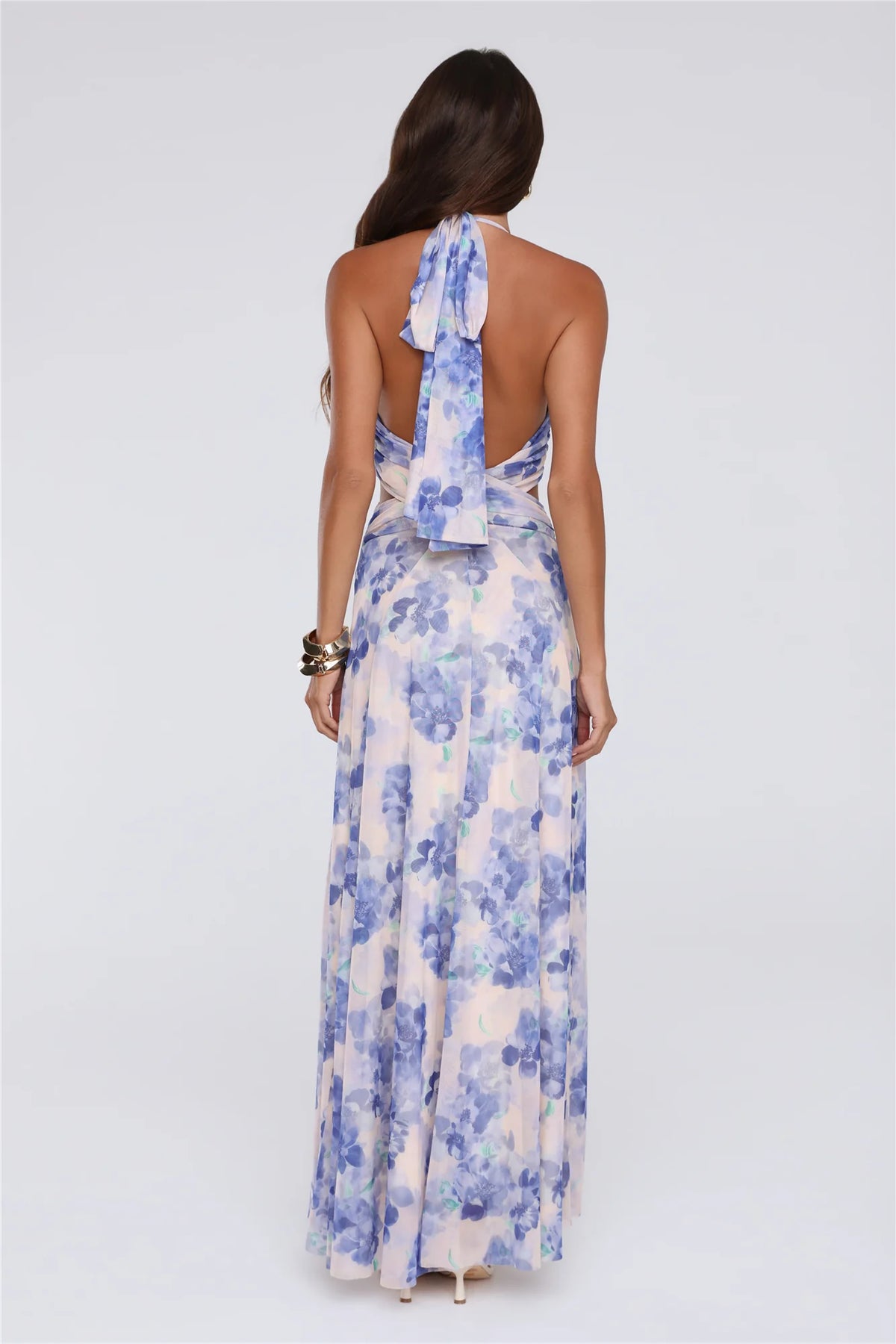 Afternoon In Azaleas Halter Maxi Dress Blue