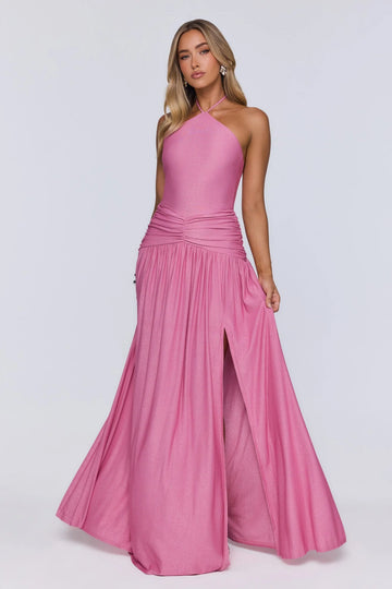 Spark Of Sophistication Halter Maxi Dress Pink