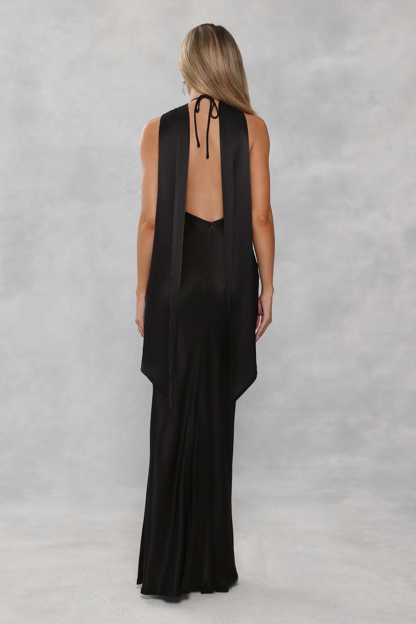 The Vivia Halter Satin Maxi Dress Black