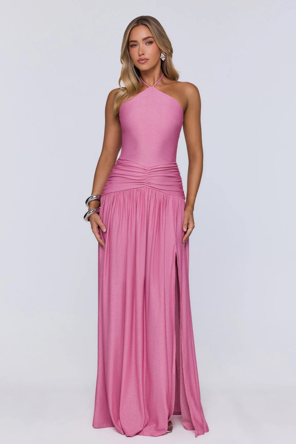 Spark Of Sophistication Halter Maxi Dress Pink