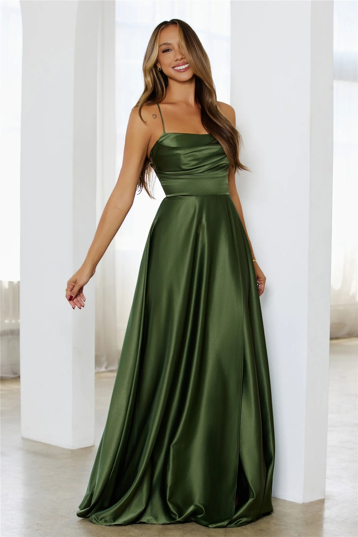 Soft Dressing Satin Maxi Dress Green