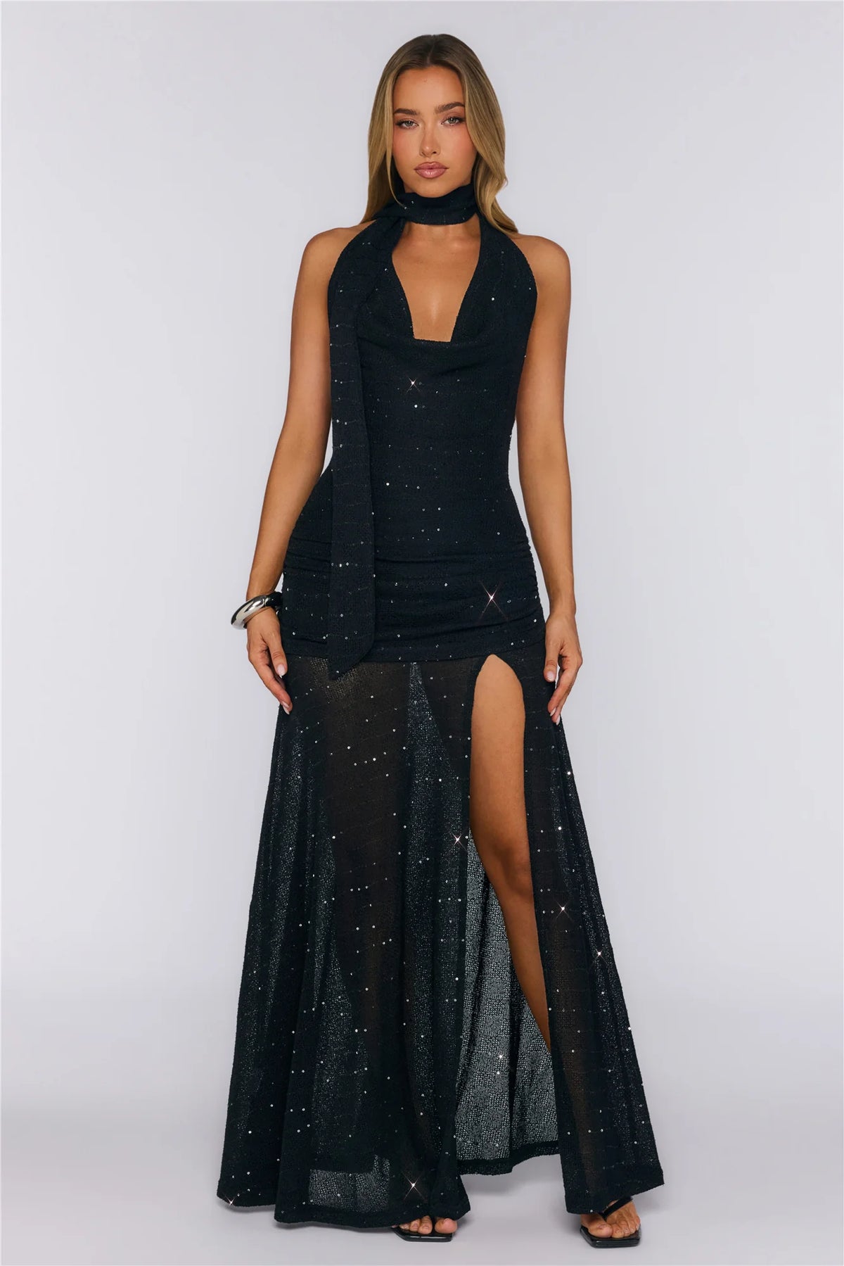 Wildflower Way Knit Sequin Maxi Dress Black