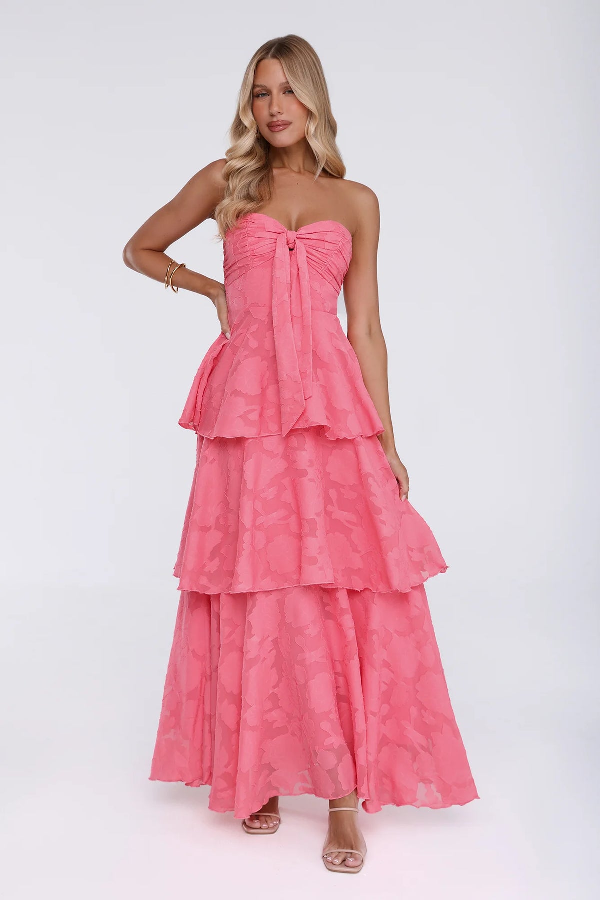 Frost Flare Strapless Maxi Dress Coral