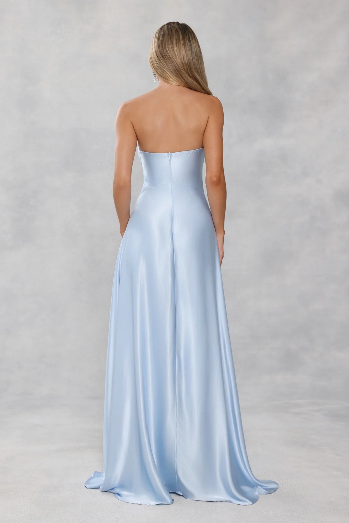 The Serina Strapless Satin Maxi Dress Light Blue