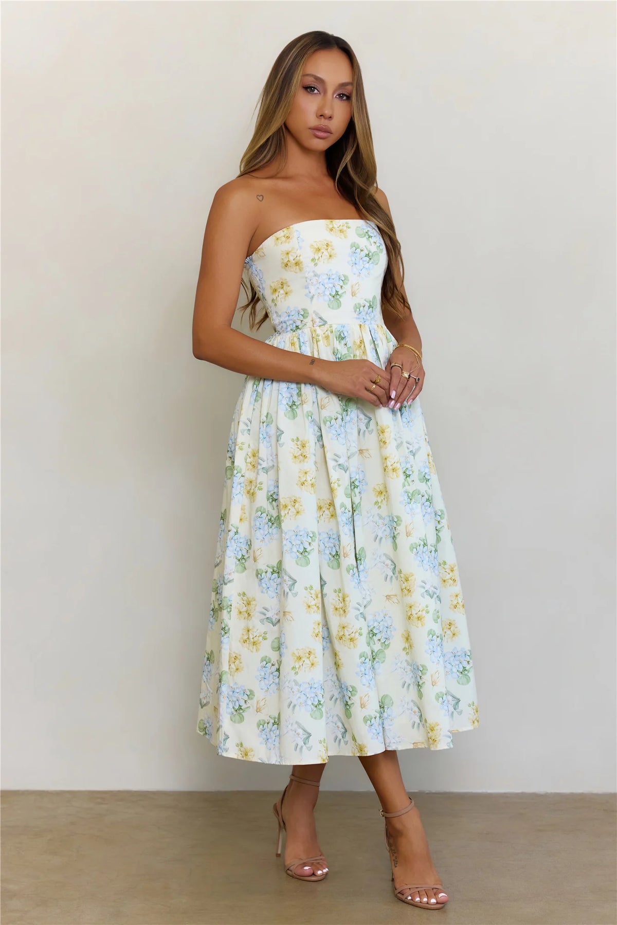 Afternoon Bliss Strapless Floral Maxi Dress White