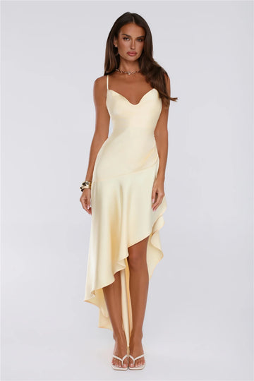 Feeling You Give Satin Maxi Dress Yellow