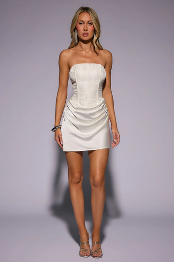 Dressed To Dazzle Strapless Satin Mini Dress Cream